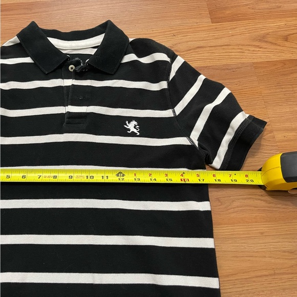 EUC Men’s Size Small EXPRESS Striped Polo Shirt 100% Cotton In Black & White - Picture 10 of 11